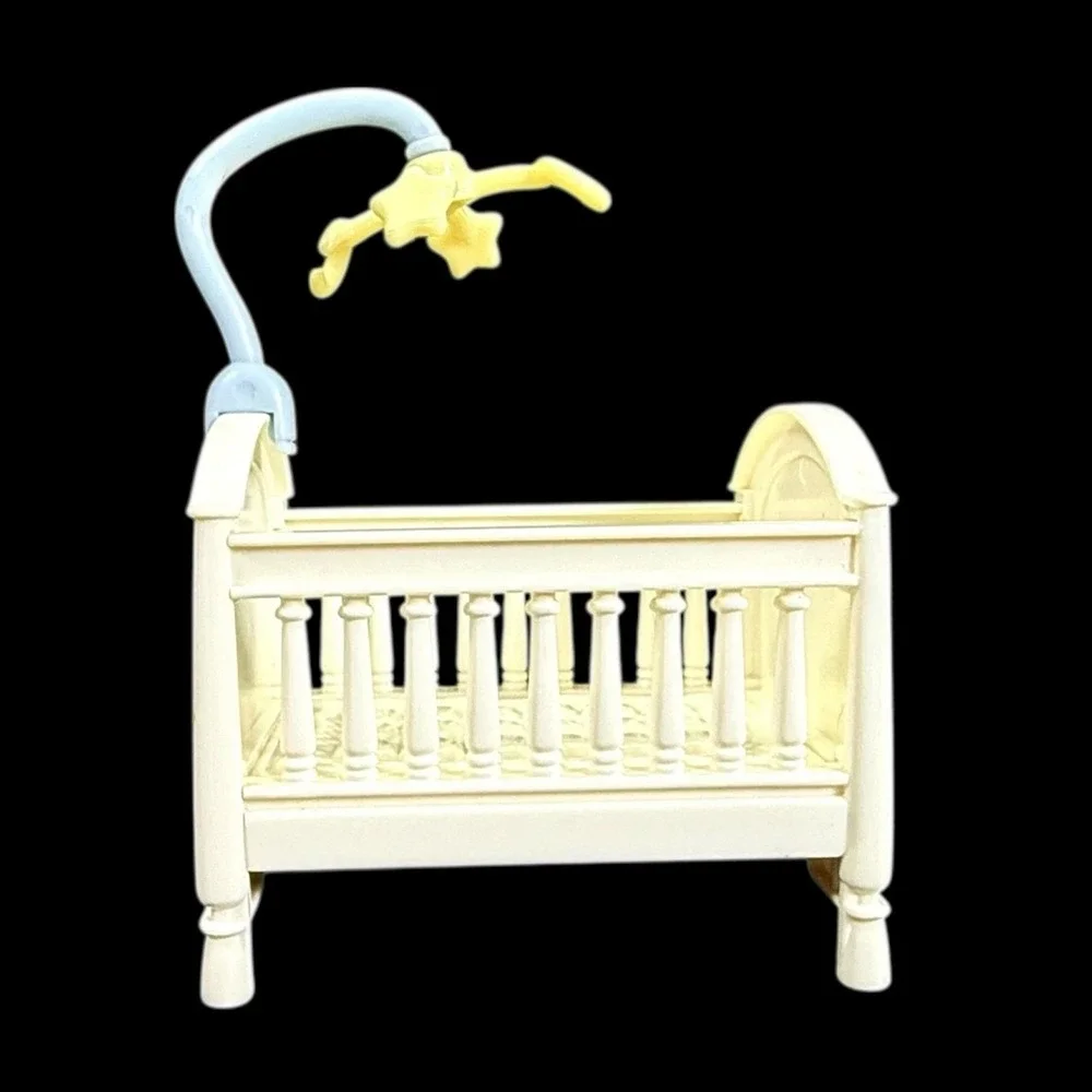 Fisher-Price Loving Family Dollhouse Baby Boy White Crib‎ Blue Mobile  VTG